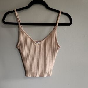 Womens H&M Divided Beige Ribbed Crop Tank Top